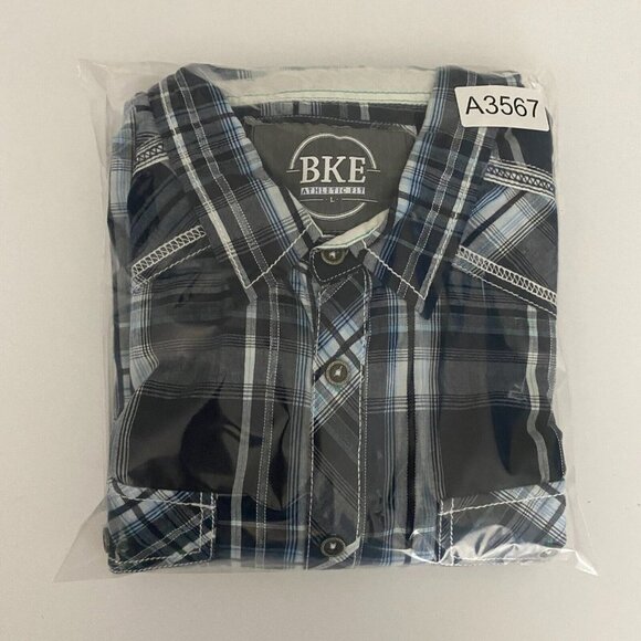 BKE Athletic Fit Button Up Shirt Mens Large Blue Plaid Athletic Fit Long Sleeve - Picture 11 of 11